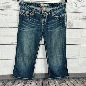 Buckle BKE Jeans Womens 27 Blue Cropped Stretch Sabrina Thick Stitch Country